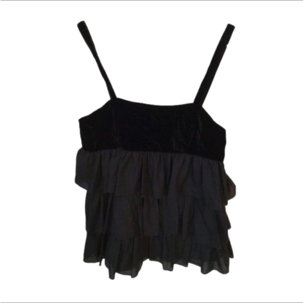 Erin Fetherson Juniors Black Ruffle Velvet Tank Top. Size 3.